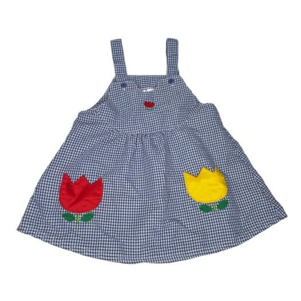 Vintage 90s Y2K Baby Gingham Overall Dress w Tulip 24 months